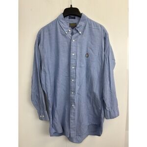 VINTAGE Chaps‎ Ralph Lauren Shirt Men's 16.5 Blue Denim Long Sleeve Crest Cotton